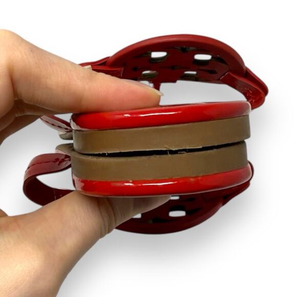 Tory Burch Patent Leather Bright Rainbow Ruby Red Miller Thong Sandal 9 Women’s - Picture 6 of 12